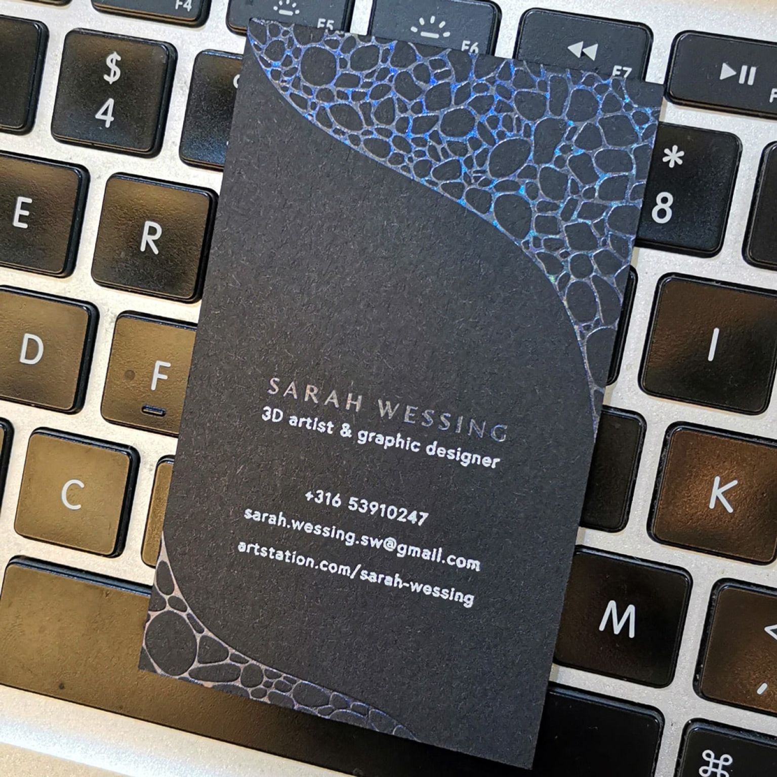 Classic Black Business Cards Classic Black Business card - Transparent Glittering Foil + White Foil Stamping