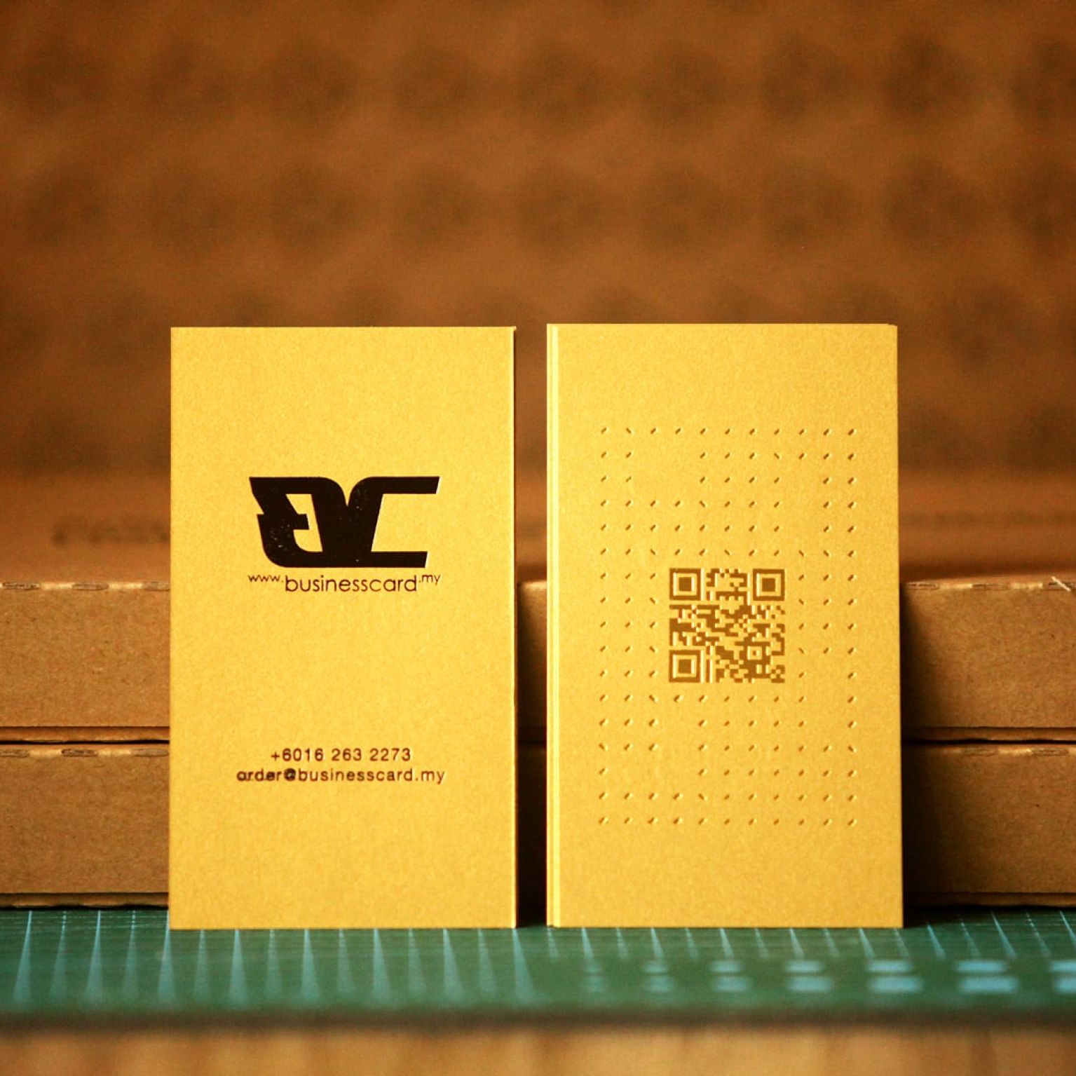 Auspicious Golden Business Cards Black and Gold foil stamping on Golden Auspicious Business Card